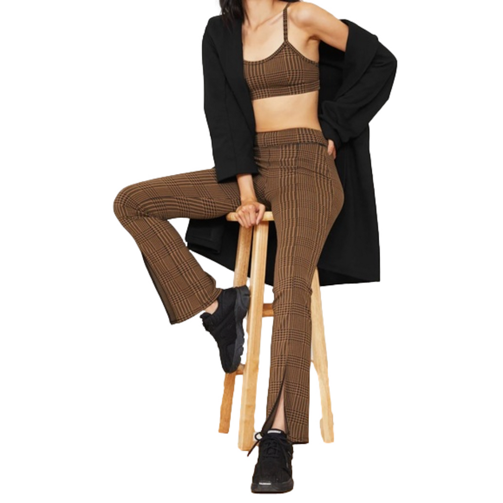 ALO Yoga women’s brown black jacquard houndstooth flare leg extra small leggings